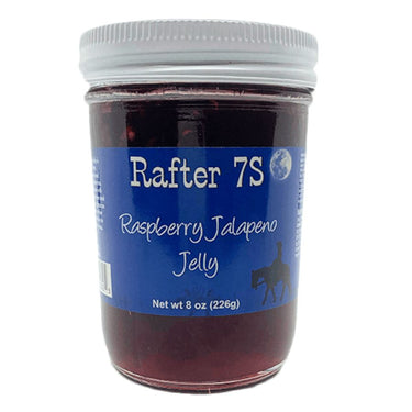 Raspberry Jalapeno Jelly | 8 oz. | Sweet & Spicy Jelly | Cream Cheese Jelly | Fresh Raspberries | Made in Paxton, NE | Rafter 7S